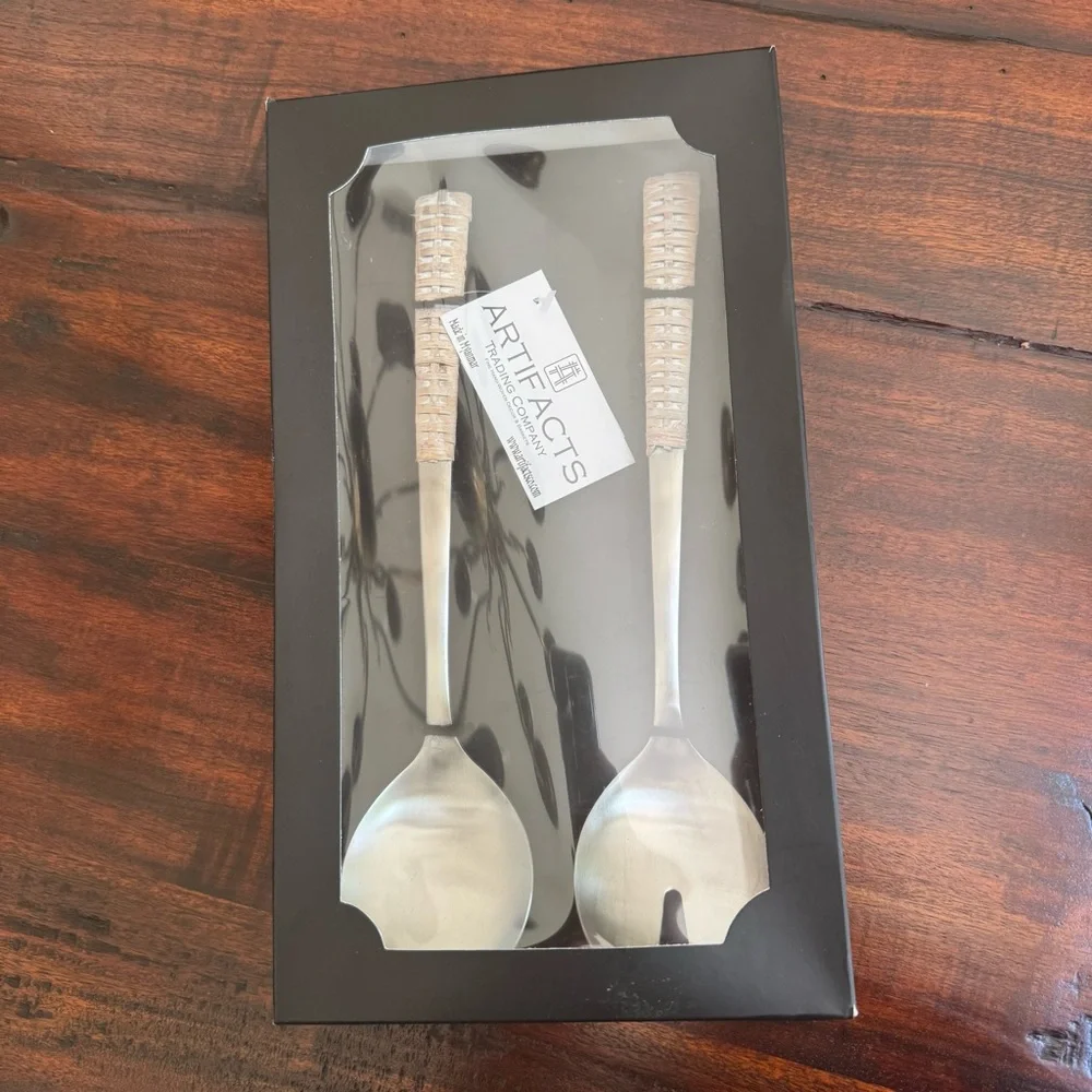 Set of 2 Artifacts Trading Co. Rattan Stainless Serving Set
